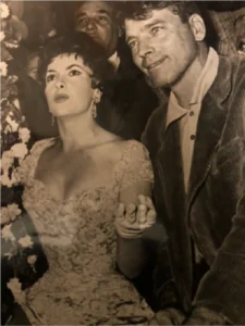 Gina Lollobrigida and Burt Lancaster at Bouglione circus during filming of Trapeze movie 1954