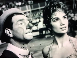 Gina Lollobrigida during the filming of Trapeze at the Bouglione Circus